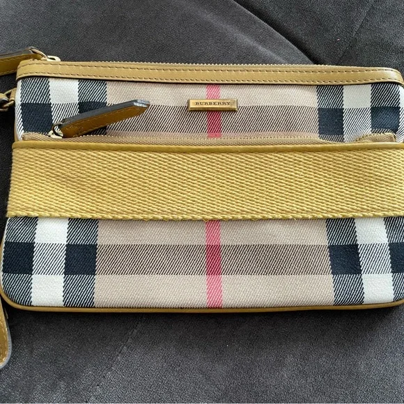 Burberry Beige and Yellow Canvas Checkered Women's Wristlet - Picture 1 of 5
